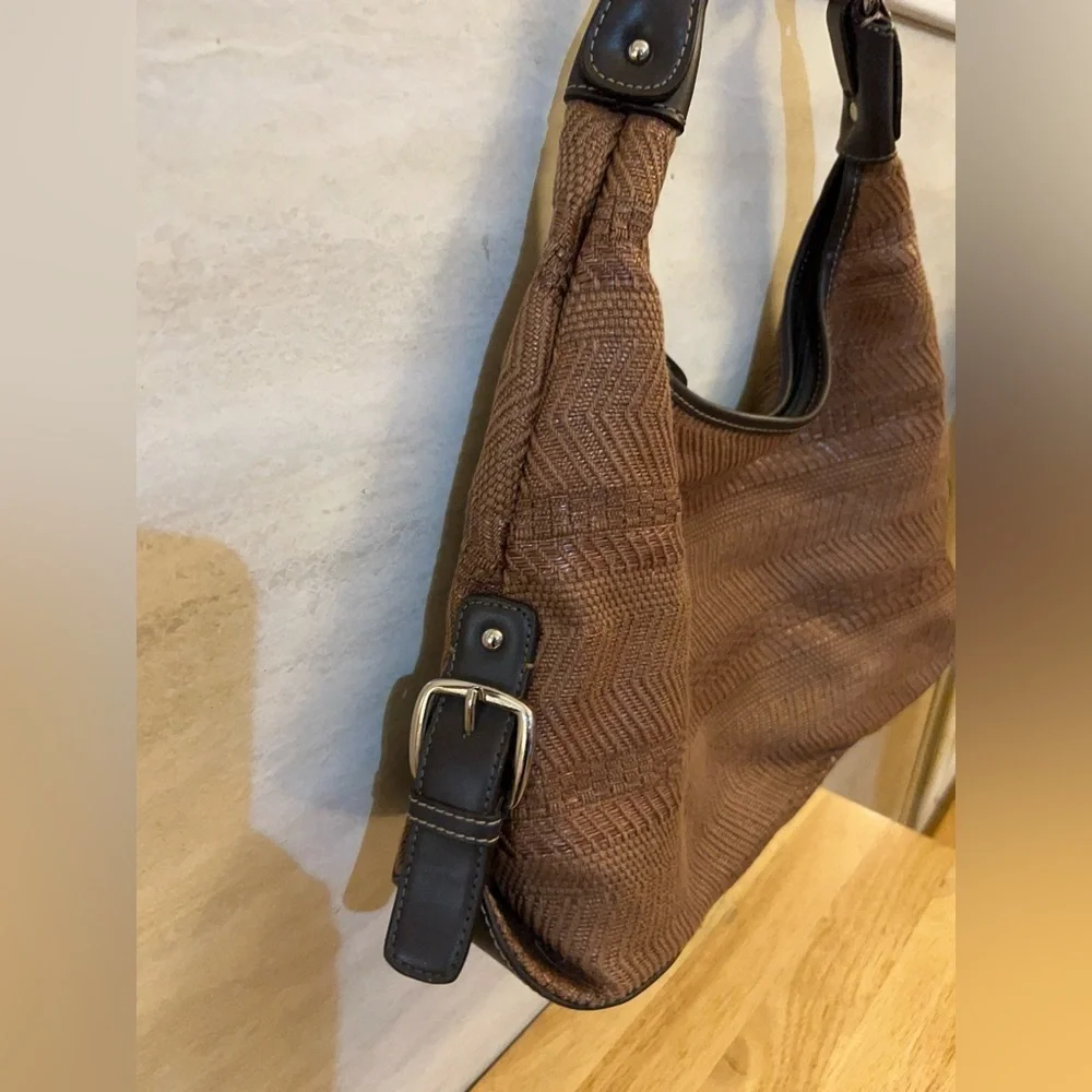 Worthington Elegant Brown Woven Hobo Bag with Brown Accents